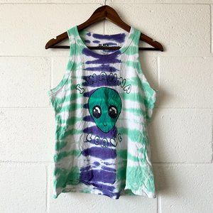 Black Matter Trippy Alien I Wanna Leave Tie Dye Sleeveless Tank Top Women's XL